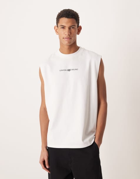 ASOS DESIGN Circular Design Collection super heavyweight oversized tank top with cities graphic in white - view 1