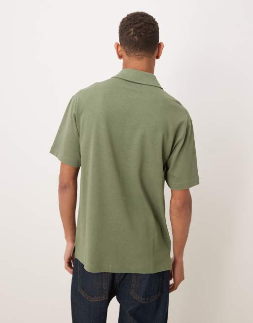 ASOS DESIGN Circular Design Collection super heavyweight relaxed polo shirt in green, 3 of 5