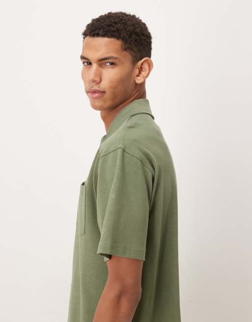 ASOS DESIGN Circular Design Collection super heavyweight relaxed polo shirt in green, 4 of 5