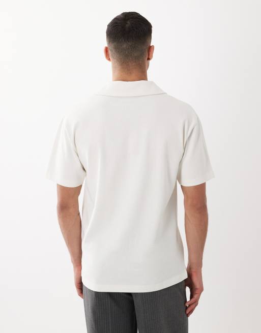 ASOS DESIGN Circular Design Collection super heavyweight relaxed revere polo in greige, 3 of 5