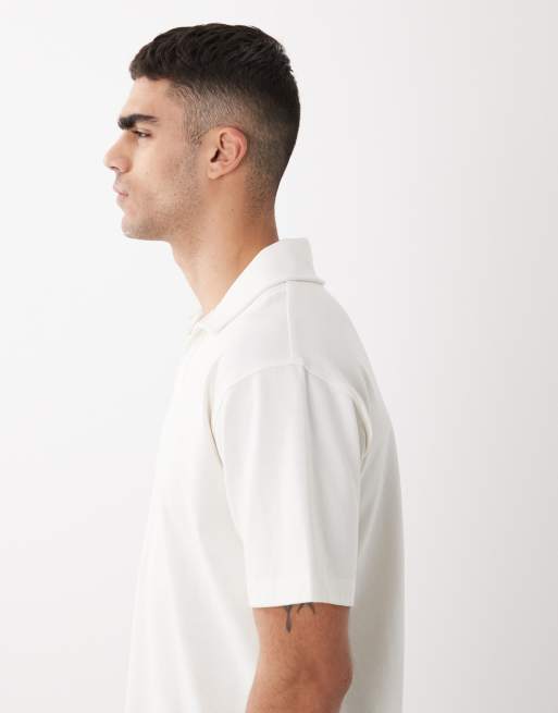 ASOS DESIGN Circular Design Collection super heavyweight relaxed revere polo in greige, 4 of 5