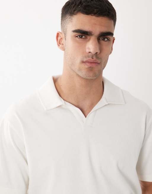 ASOS DESIGN Circular Design Collection super heavyweight relaxed revere polo in greige, 5 of 5