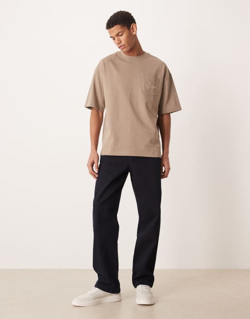 ASOS DESIGN Circular Design Collection super heavyweight relaxed T-shirt with front pocket embroidery in brown, 2 of 5