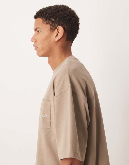 ASOS DESIGN Circular Design Collection super heavyweight relaxed T-shirt with front pocket embroidery in brown, 4 of 5