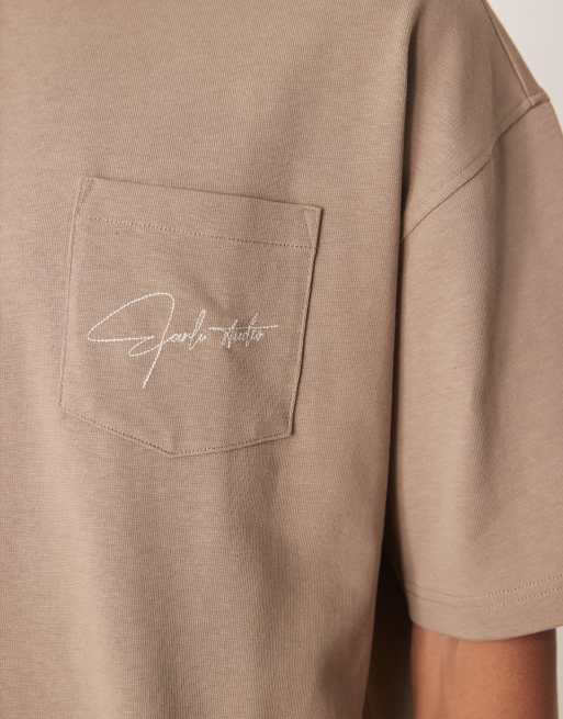 ASOS DESIGN Circular Design Collection super heavyweight relaxed T-shirt with front pocket embroidery in brown, 5 of 5