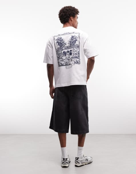 ASOS DESIGN – Circular Design Collection – Superschweres Oversize-T-Shirt in Weiß mit Landschaftsprint auf dem Rücken - view 1