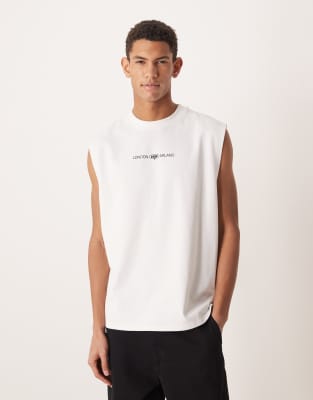 Circular Design Collection - Superschweres Oversize-Tanktop in Weiß mit City-Print Weiß 2XL