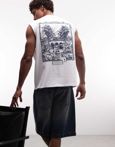ASOS DESIGN – Circular Design Collection – Superschweres Oversize-Tanktop in Weiß mit Landschafts-Rückenprint - view 1