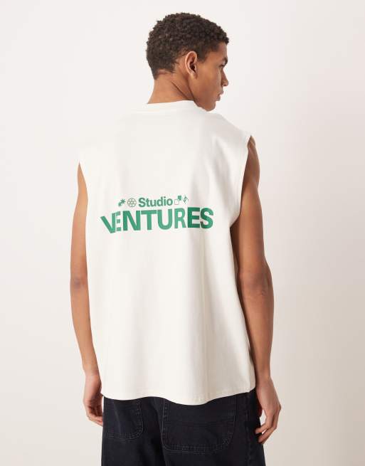 ASOS DESIGN - Circular Design Collection - T-shirt oversize super pesante colore neutro con grafica Venture Studios