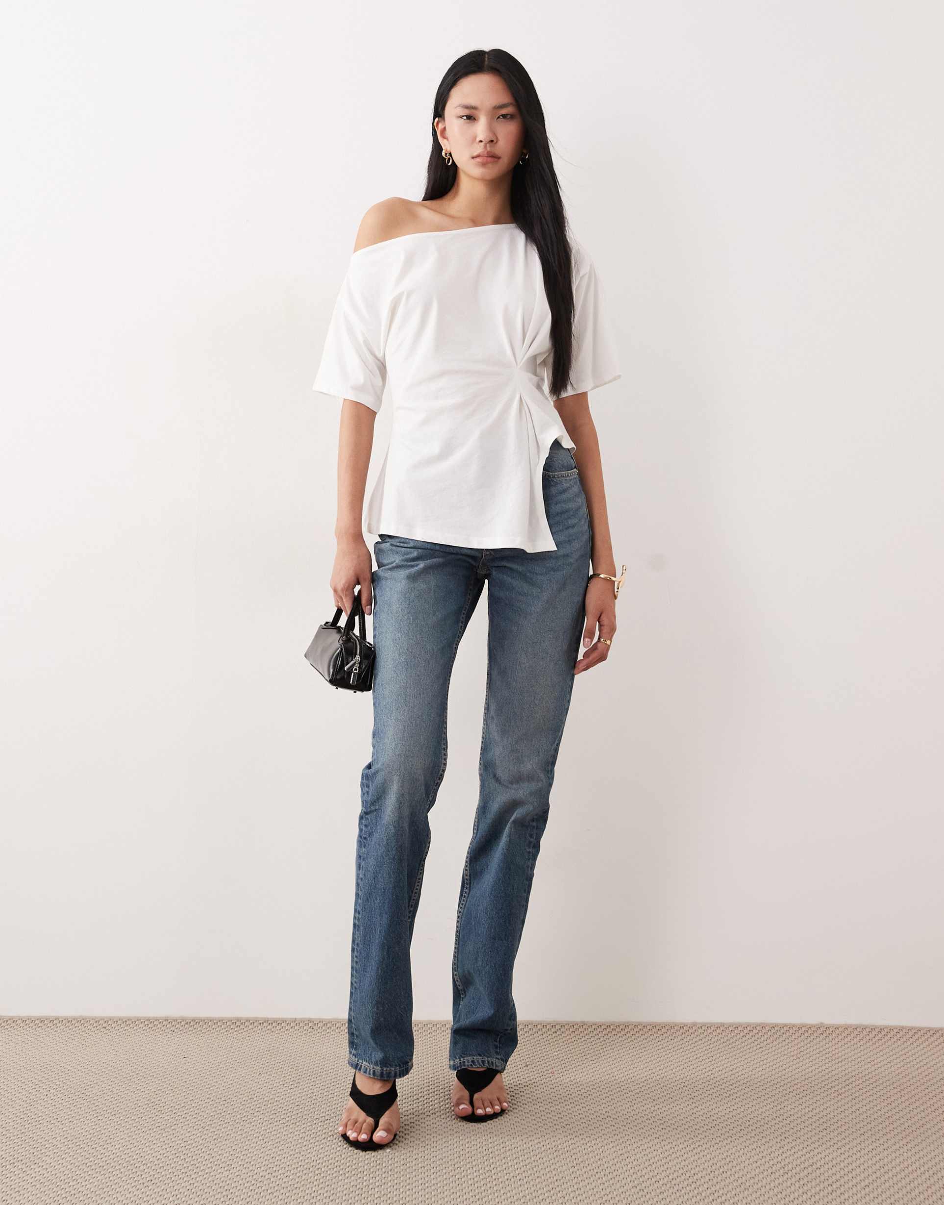 asos design circular design collection tall 90s straight leg jeans in authentic midwash