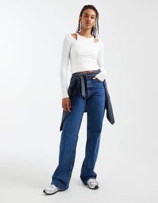 Asos Tall Asos Design Circular Design Collection Tall Wide Leg Dad Jeans In Navy