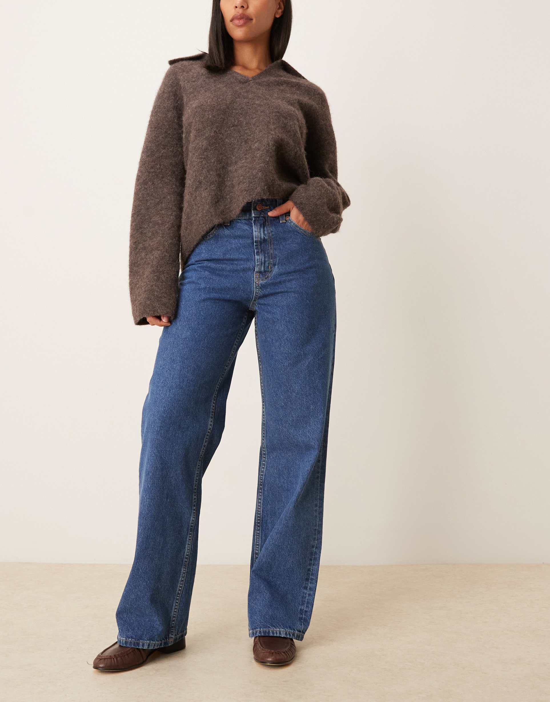 asos design circular design collection wide leg dad jeans in clean blue