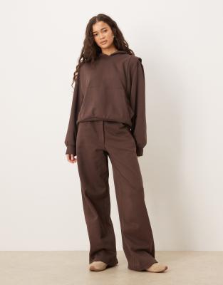 Asos Design Circular Design Collection Wide Leg Jogger With Seam Details In Brown