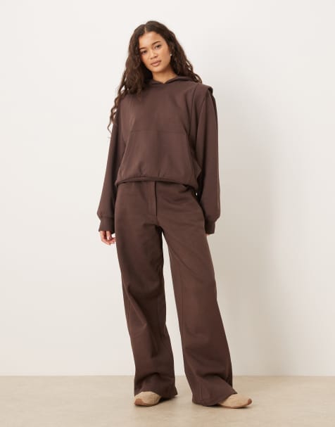 ASOS DESIGN Circular Design Collection wide leg jogger with seam details in brown - view 1