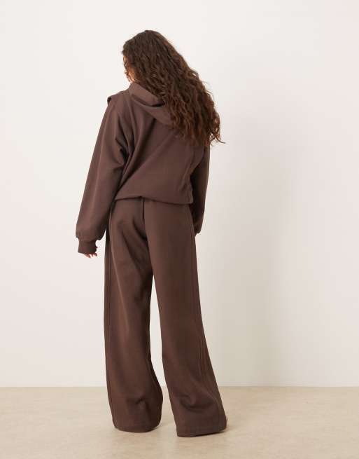 ASOS DESIGN Circular Design Collection wide leg sweatpants with seam details in brown, 4 of 5