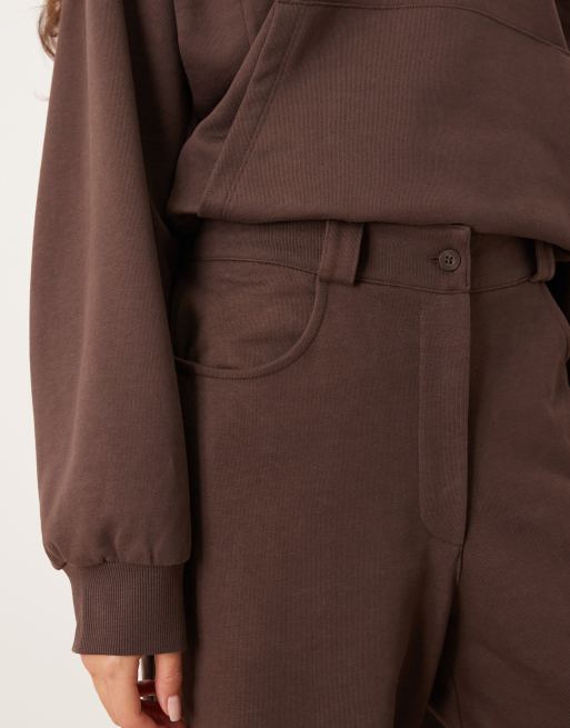 ASOS DESIGN Circular Design Collection wide leg trackies with seam details in brown, 3 of 5