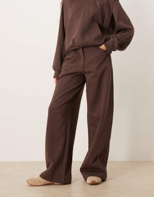 ASOS DESIGN Circular Design Collection wide leg trackies with seam details in brown, 5 of 5