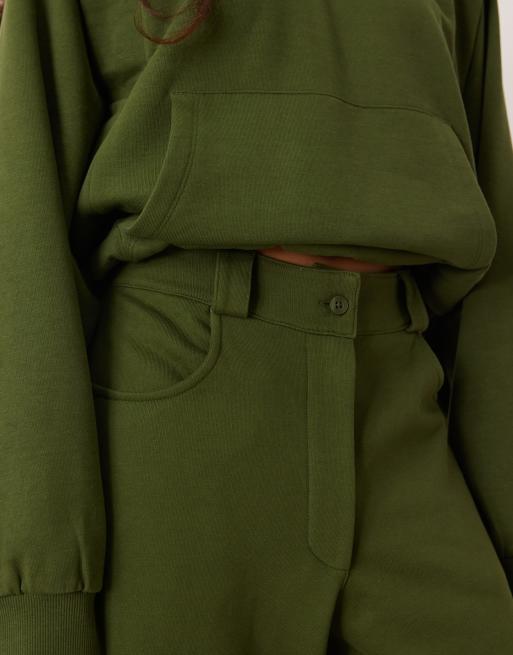 ASOS DESIGN Circular Design Collection wide leg trackies with seam details in dark olive, 4 of 5