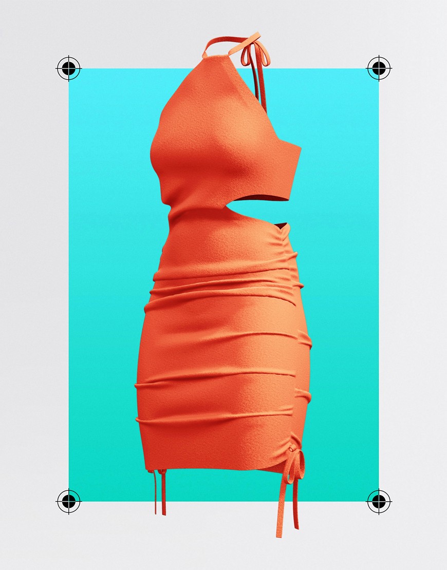 ASOS DESIGN Circular Design cotton ruched mini to midi beach dress in orange