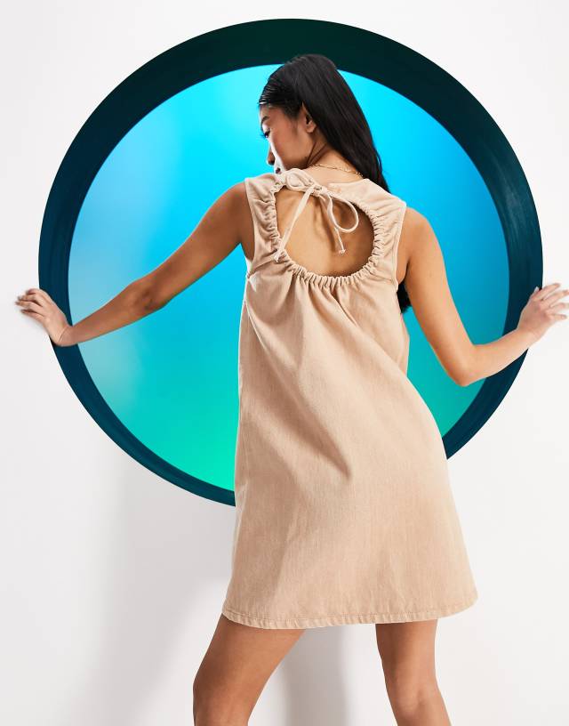 ASOS DESIGN Circular Design denim open back dress in clay dye