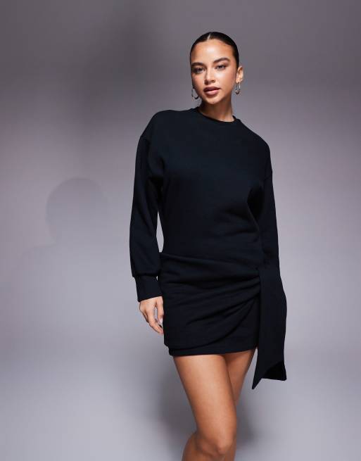 ASOS DESIGN Circular Design wrap mini sweats dress in black