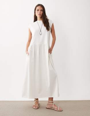 Asos Design Circular Midi Smock Dress In White