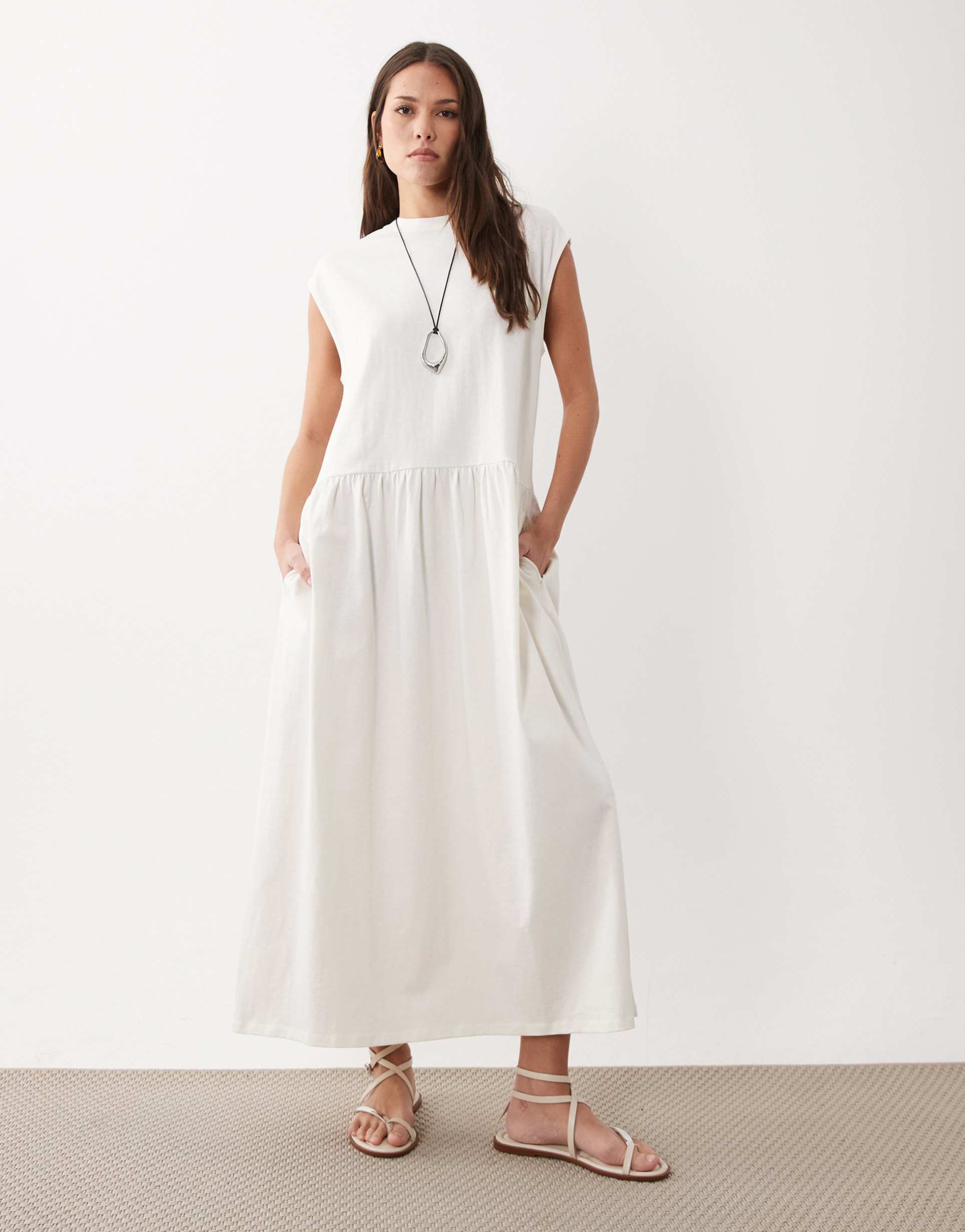 asos design circular midi smock dress in neutral
