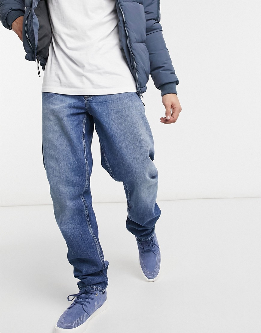 ASOS DESIGN Circular rigid slim jeans in mid wash blue-Blues