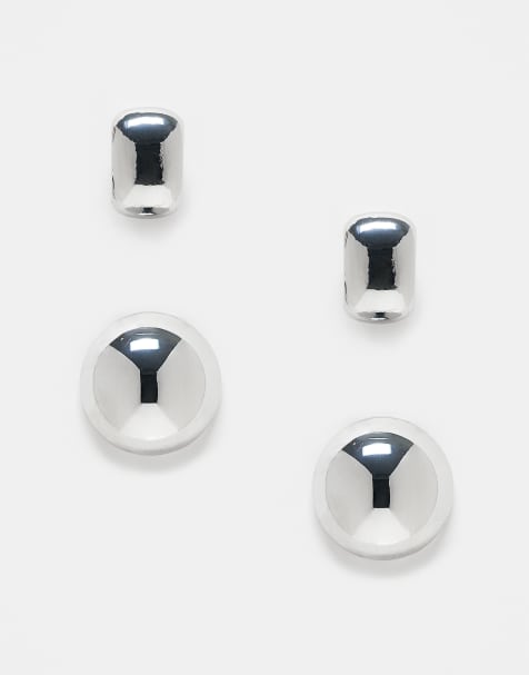 ASOS DESIGN circular stud and ear cuff pack in silver tone - view 1