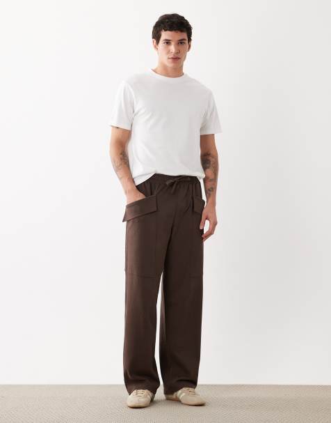 ASOS DESIGN circular wide leg jogger with cargo pockets in brown - view 1