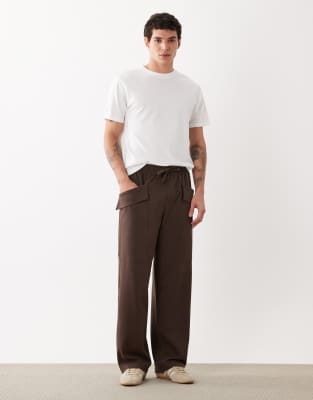 Asos Design Circular Wide Leg Sweatpants With Cargo Pockets In Brown
