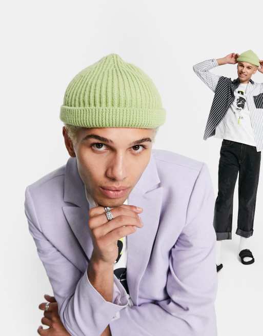 ASOS DESIGN CIRCULAR – Zielona poliestrowa czapka beanie typu fisherman unisex, z małym rondem – MGREEN