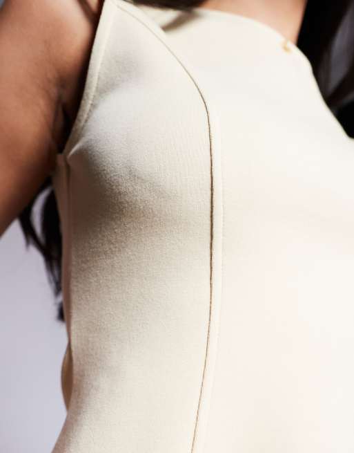 ASOS DESIGN – Citrongul, ärmlös och dubbelstickad topp i peplum-modell, 3 av 4