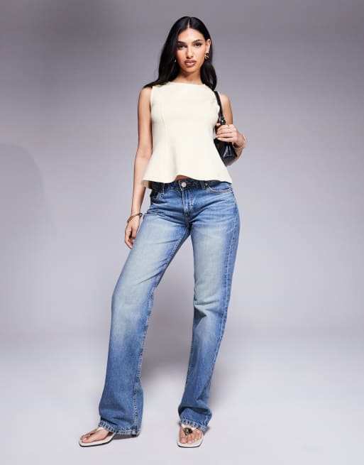 ASOS DESIGN – Citrongul, ärmlös och dubbelstickad topp i peplum-modell, 4 av 4