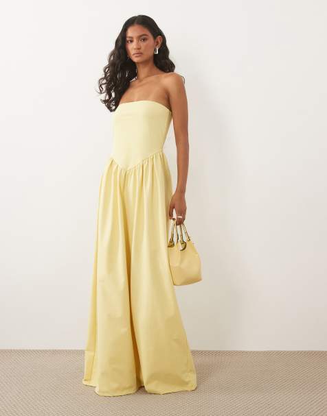 ASOS DESIGN - Citrongul bandeau-midikjole med sænket kant - view 1