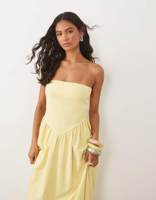 ASOS DESIGN - Citrongul bandeau-midikjole med sænket kant, 3 af 4