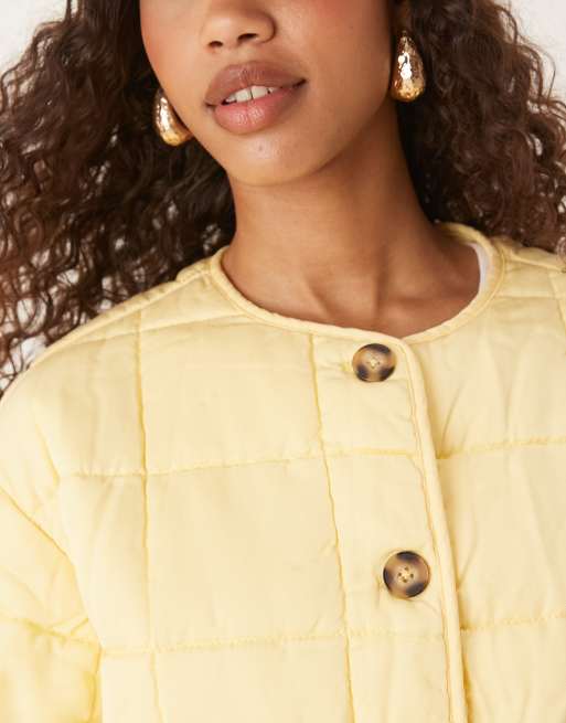 ASOS DESIGN - Citrongul cropped jakke uden krave med vatteringer, 3 af 4