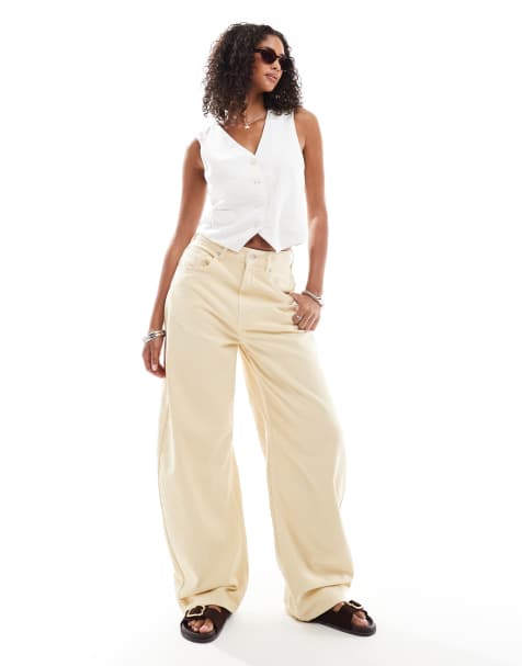 ASOS DESIGN – Citrongul jeans med hög midja och barrelben - view 1