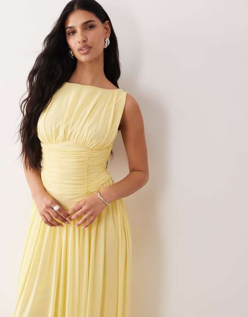 ASOS DESIGN - Citrongul kjole med bred halsudskæring og asymmetrisk boblekant, 2 af 4