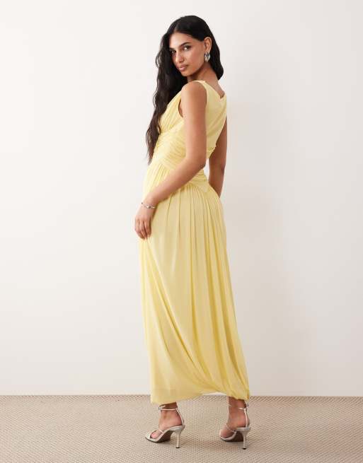ASOS DESIGN - Citrongul kjole med bred halsudskæring og asymmetrisk boblekant, 4 af 4