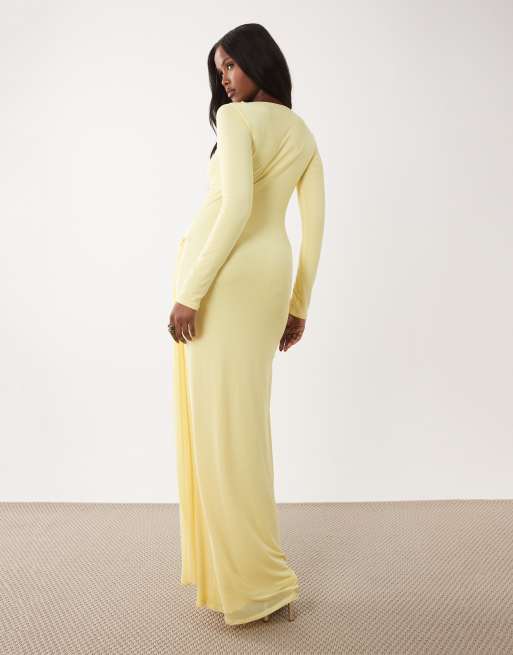 ASOS DESIGN - Citrongul langærmet maxikjole i mesh, 2 af 4