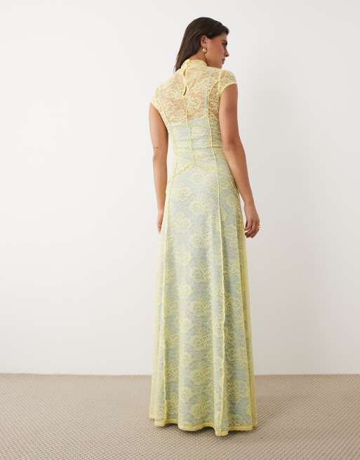 ASOS DESIGN - Citrongul maxikjole i blondestof med kontrastfor, 4 af 4