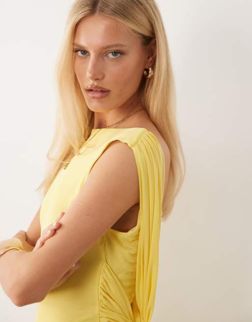 ASOS DESIGN - Citrongul maxikjole i mesh med åben ryg og skærf, 3 af 4