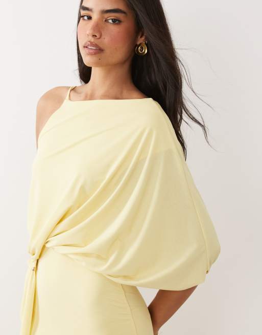 ASOS DESIGN - Citrongul maxikjole med draperinger og oneshoulder-design, 4 af 4