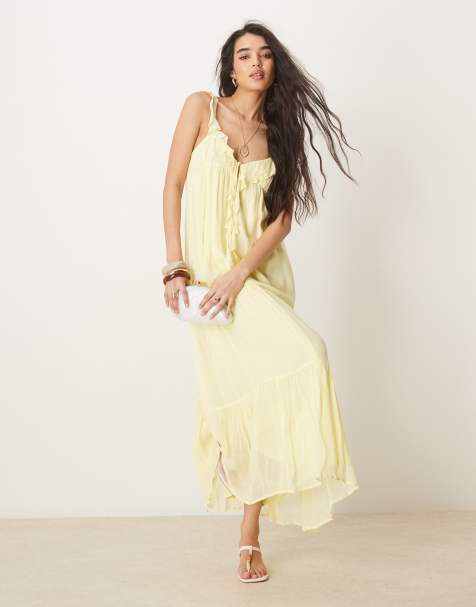 ASOS DESIGN - Citrongul maxikjole med frynser og flæser foran - view 1