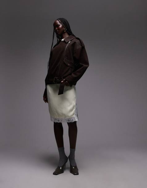 ASOS DESIGN - Citrongul midinederdel i satin med blondekant - view 1