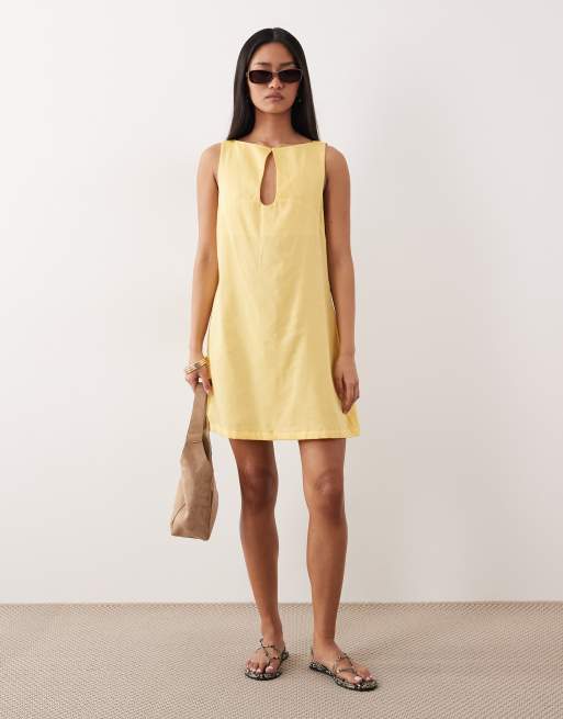 ASOS DESIGN - Citrongul mini-sommerkjole med slidshals og nøglehulsudskæring , 4 af 4
