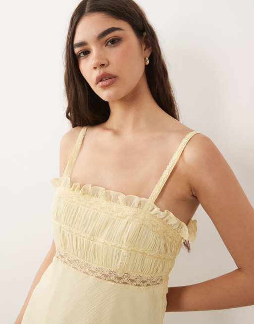 ASOS DESIGN - Citrongul minikjole med camistropper og blondekant, 2 af 4