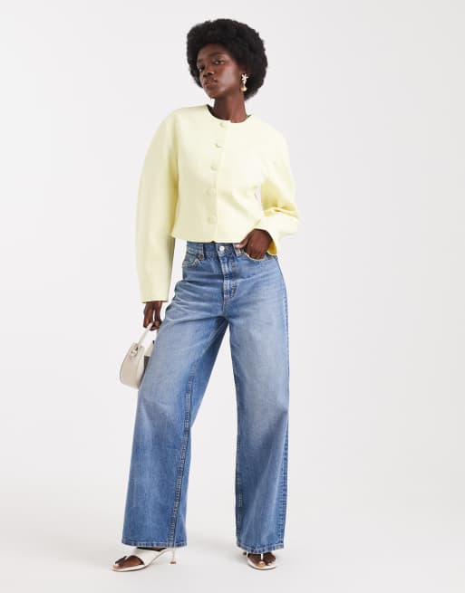 ASOS DESIGN - Citrongul og kraveløs blazer med cocoon-ærmer - Del af sæt, 2 af 4