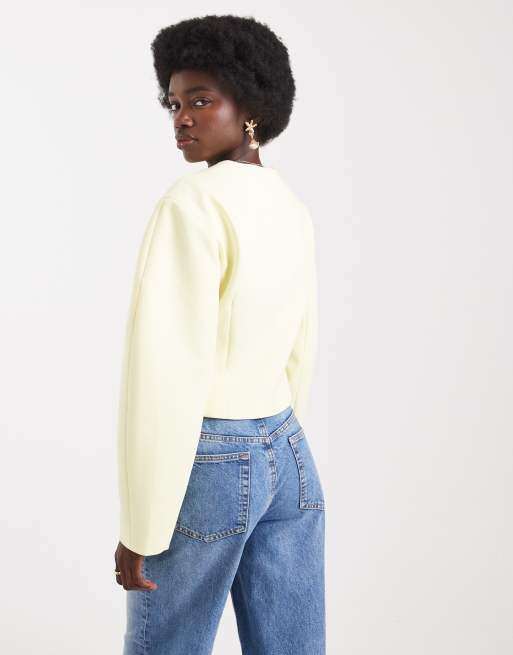 ASOS DESIGN - Citrongul og kraveløs blazer med cocoon-ærmer - Del af sæt, 3 af 4